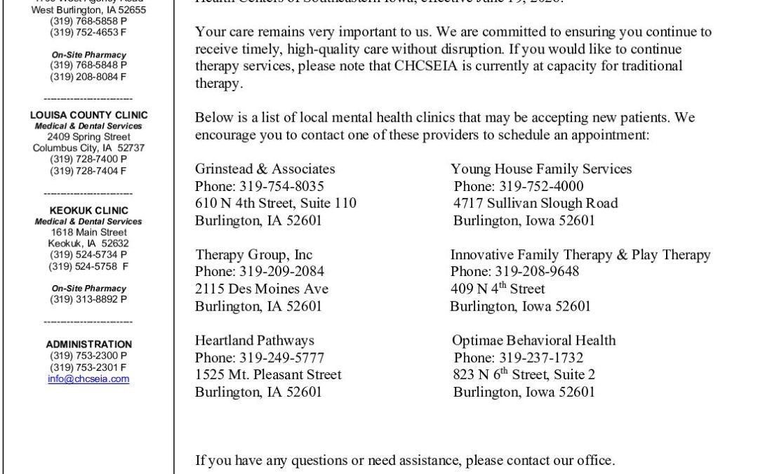 Patient Letter – Departure Notice