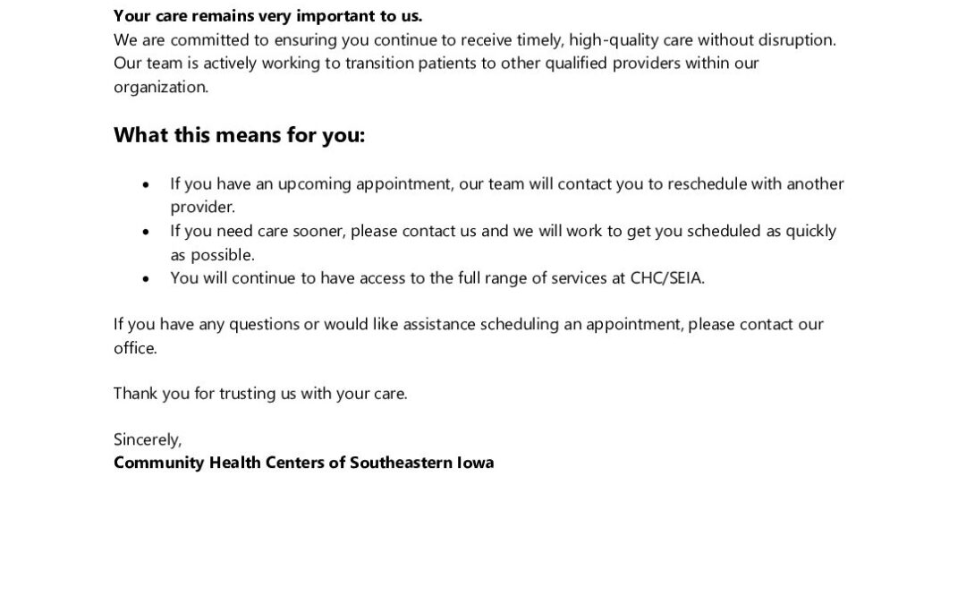 Patient Letter – Departure Notice