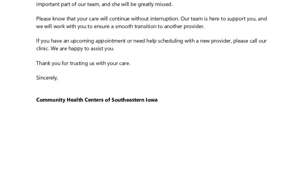 Patient Letter – Departure Notice