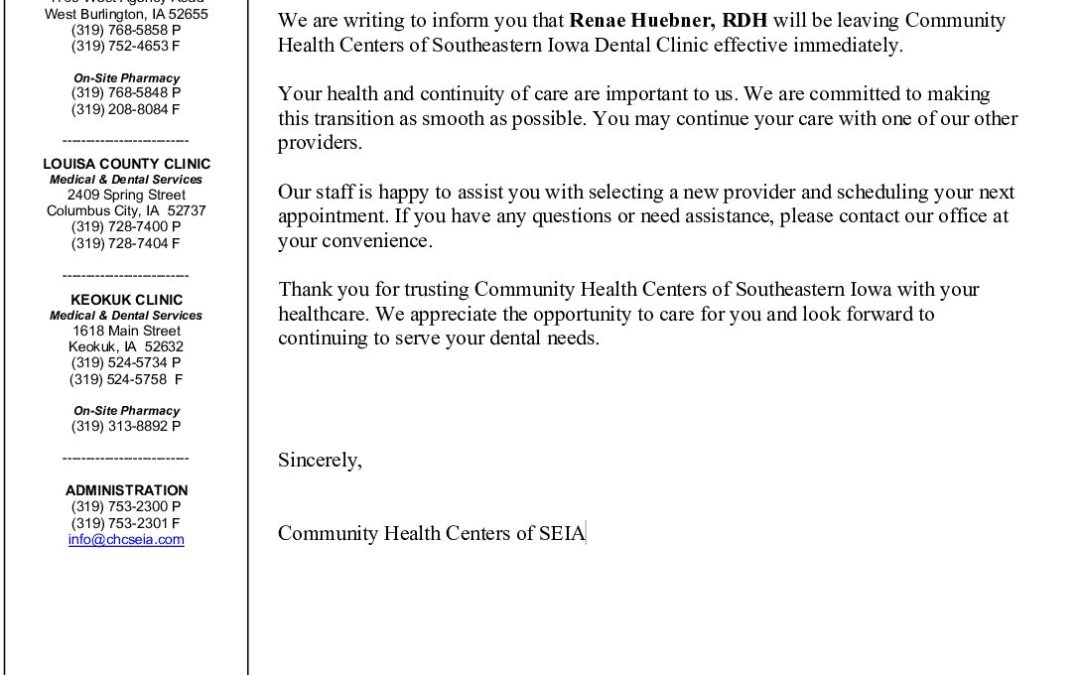 Patient Letter – Departure Notice